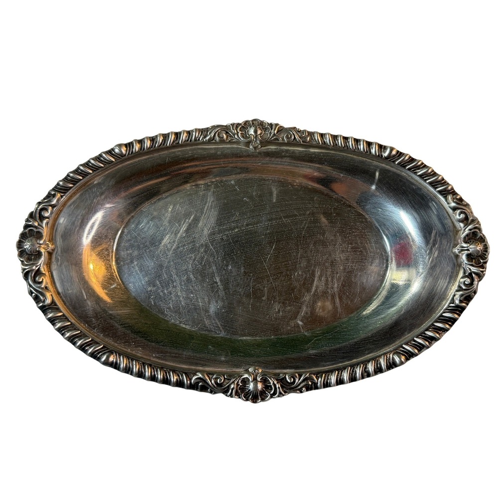 Gorham Silverplate Oval Tray Vanity Catchall Repousse Floral Grandmillennial